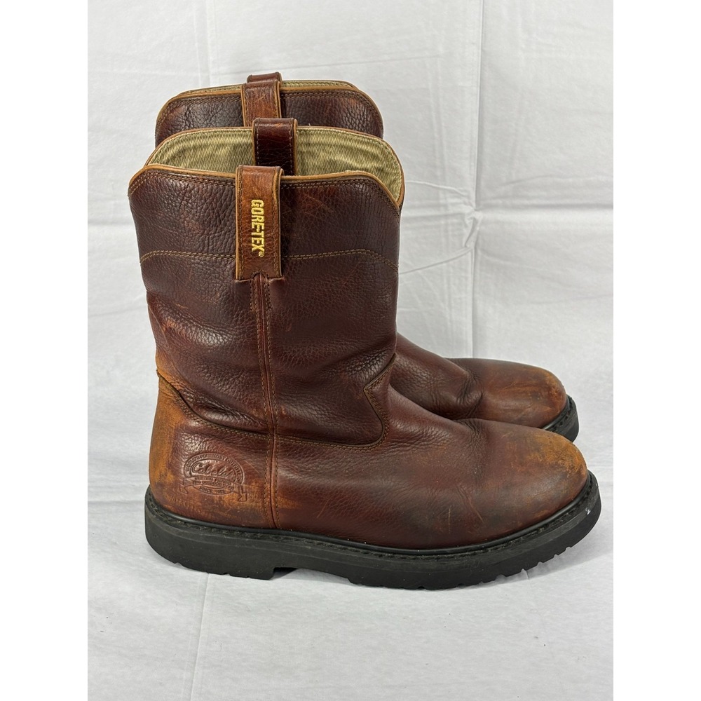 Cabelas Mens Pull On Work Boots Brown Leather Waterproof Gore-Tex 11 D